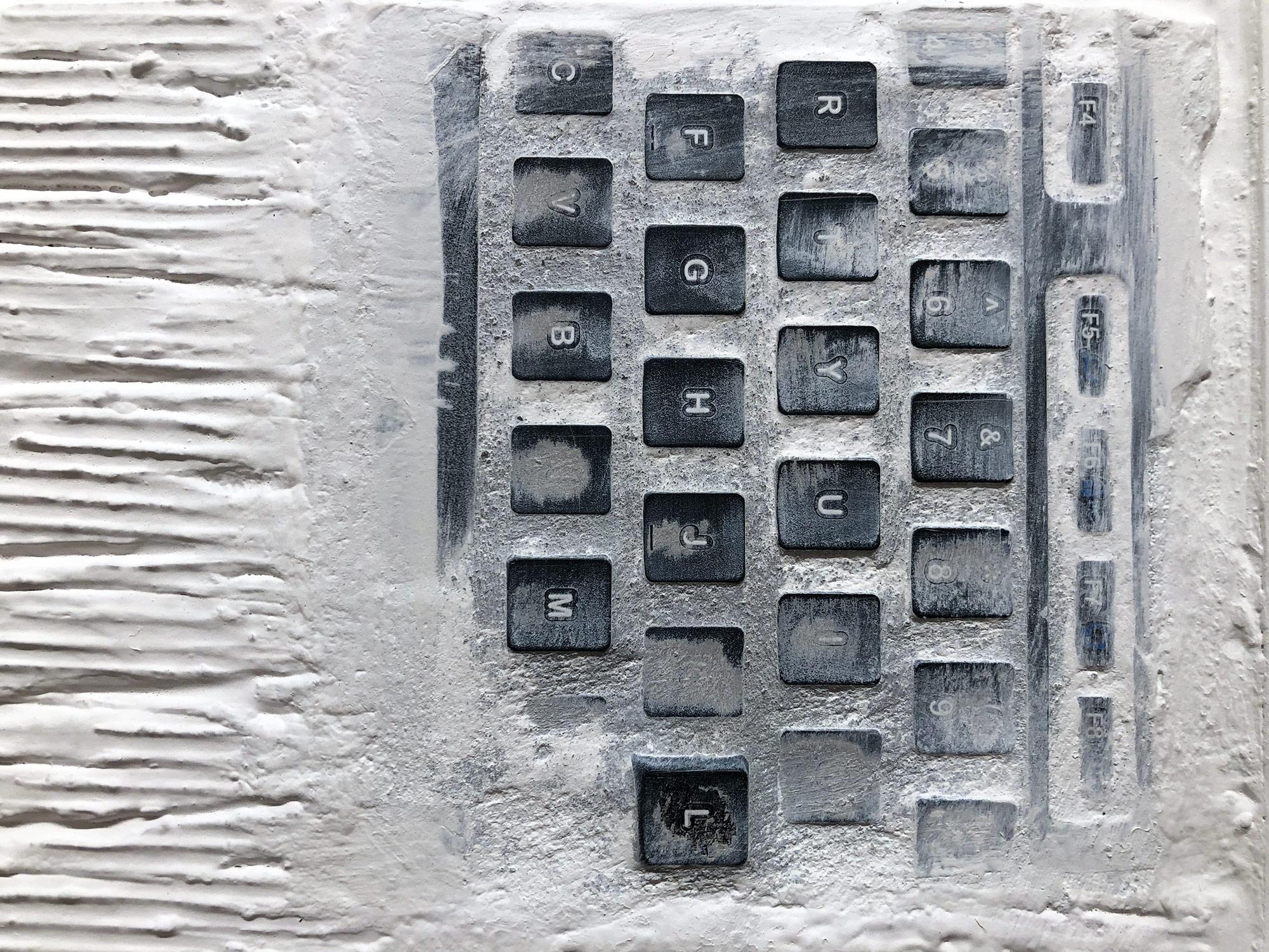 “Pen Decline 1 - 2 - 3 in White” (Archeology series) Computer Keyboard Sculpture - Contemporary Painting by Daniel Fiorda