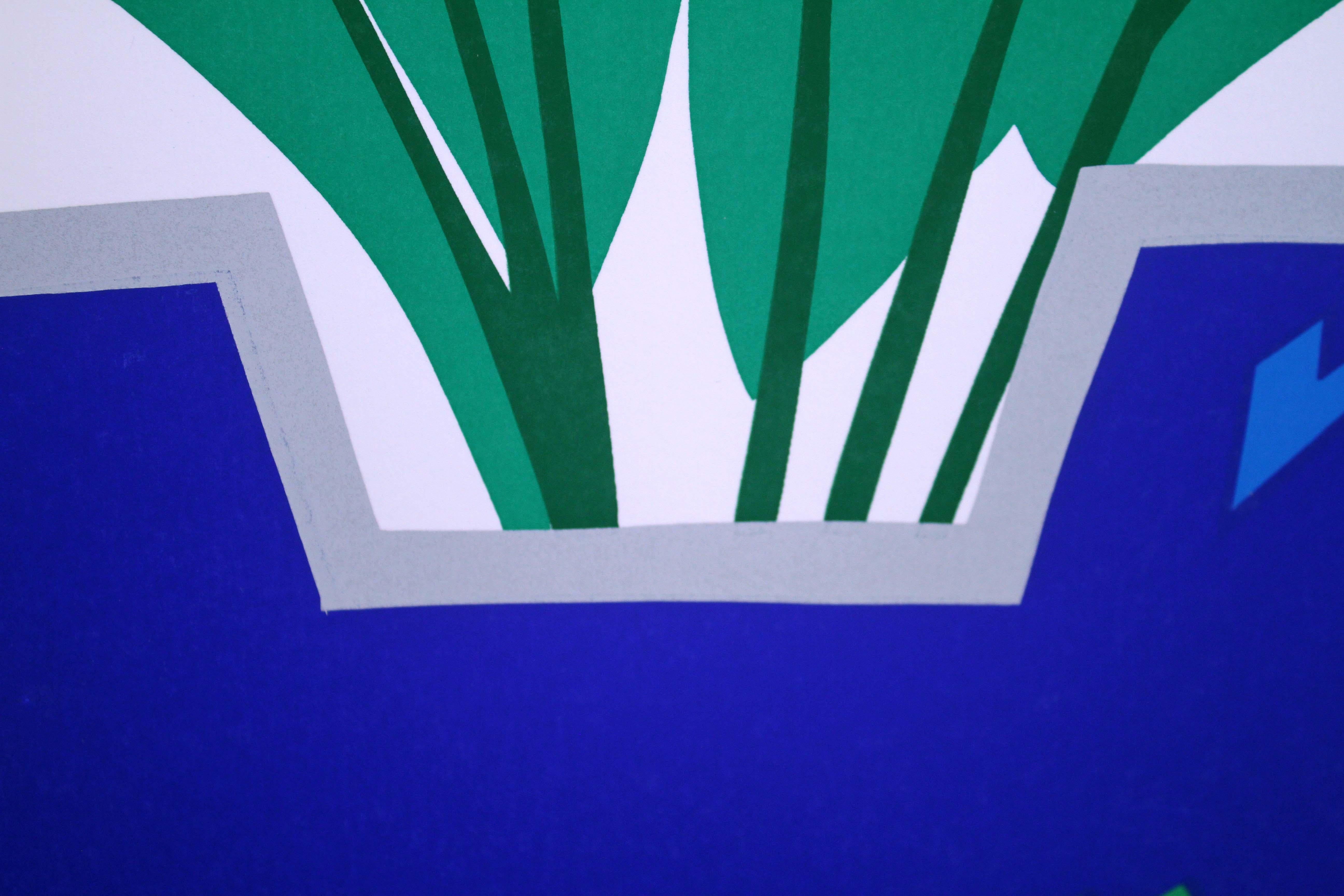 20th Century Daniel Gelakoska Blue Vase Contemporary Serigraph with Embossed Artist Seal