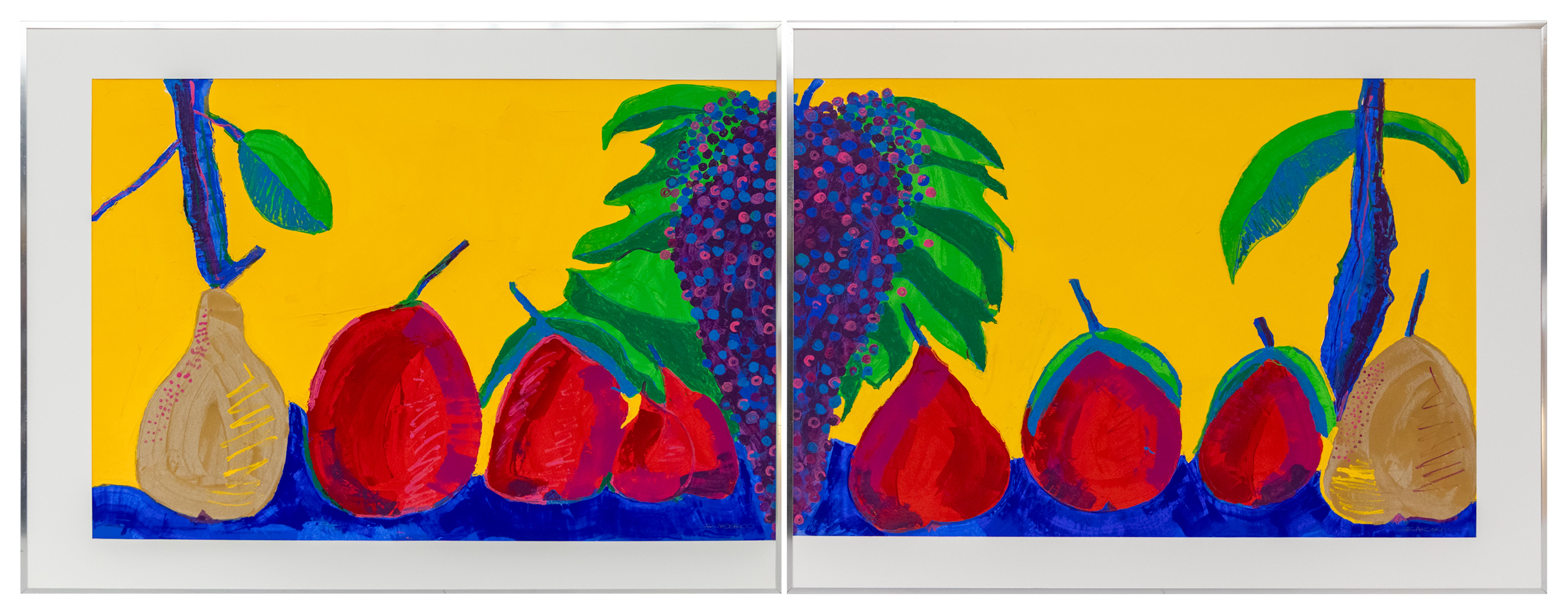 Daniel Gelakoska Clarence Still-Life Painting - Daniel Gelakoska 2000 Diptych Still Life Painting of Apples, Modern Acrylic Art
