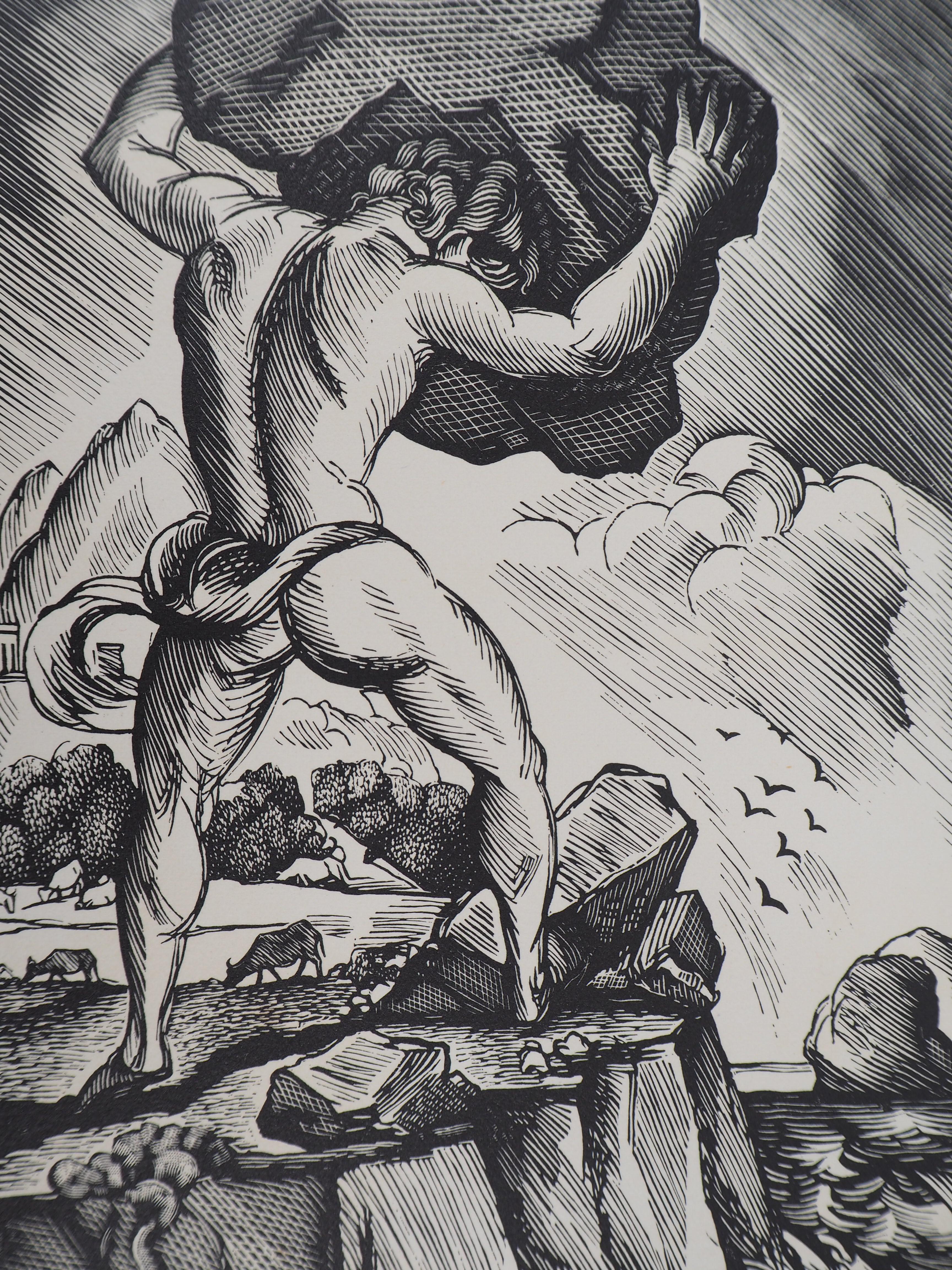 Cyclop Polyphene and Ulysses - Original wooodcut, Handsigned and numbered / 160 - Modern Print by Daniel GIRARD 