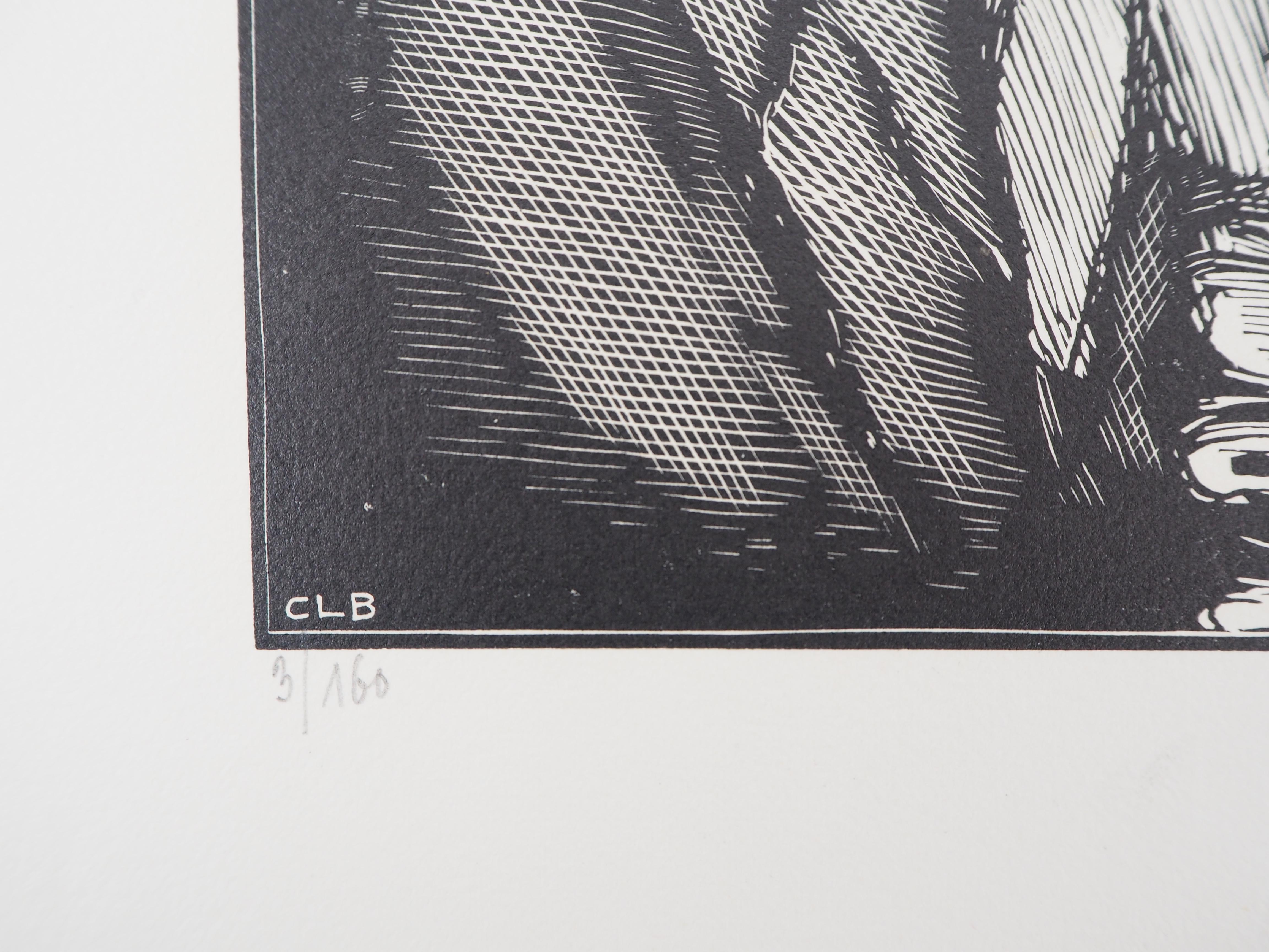 Daniel GIRARD (1890-1970)
Cyclop Polyphene and Ulysses, 1925

Original woodcut
Handsigned in pencil
Numbered /160
On vellum 32.5 x 25.5 cm (c. 13 x 10 in)
Bears the blind stamp of the editor 'Imagier de la Gravure sur Bois' (Lugt 1140a)

Excellent