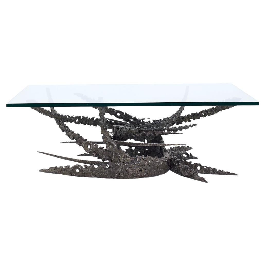 Daniel Gluck Mid Century Bronze Brutalist Swirl Coffee Table