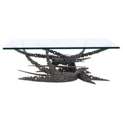 Daniel Gluck Mid Century Bronze Brutalist Swirl Coffee Table