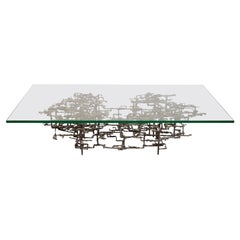 Daniel Gluck Midcentury Brutalist Steel & Glass Coffee Table