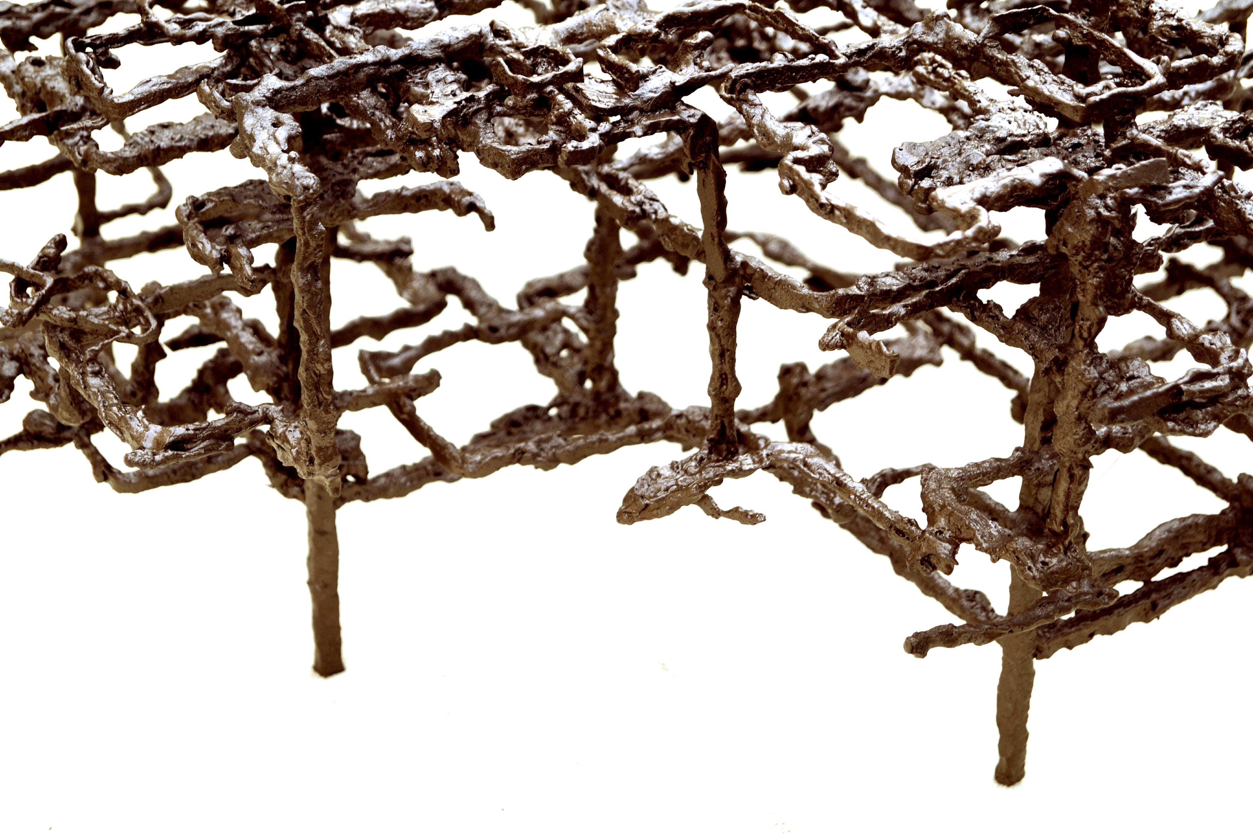 Metal Daniel Gluck Sculptural Brutalist Bronze Coffee Table Base for Glass Top 1970's