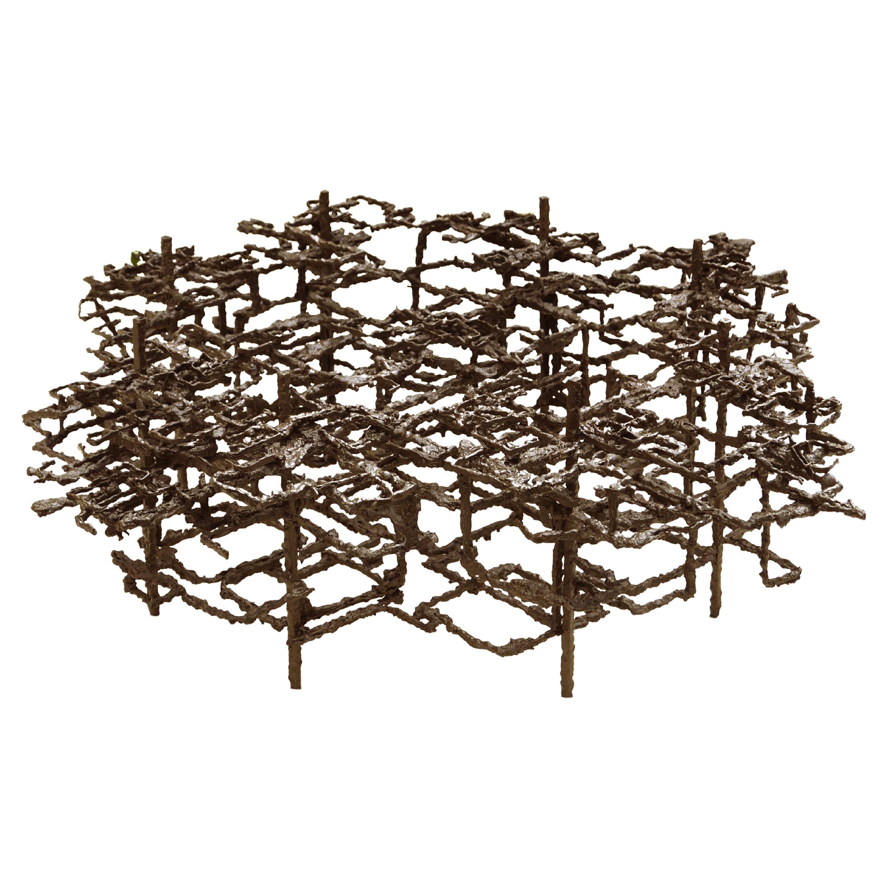 Daniel Gluck Sculptural Brutalist Bronze Coffee Table Base for Glass Top 1970's