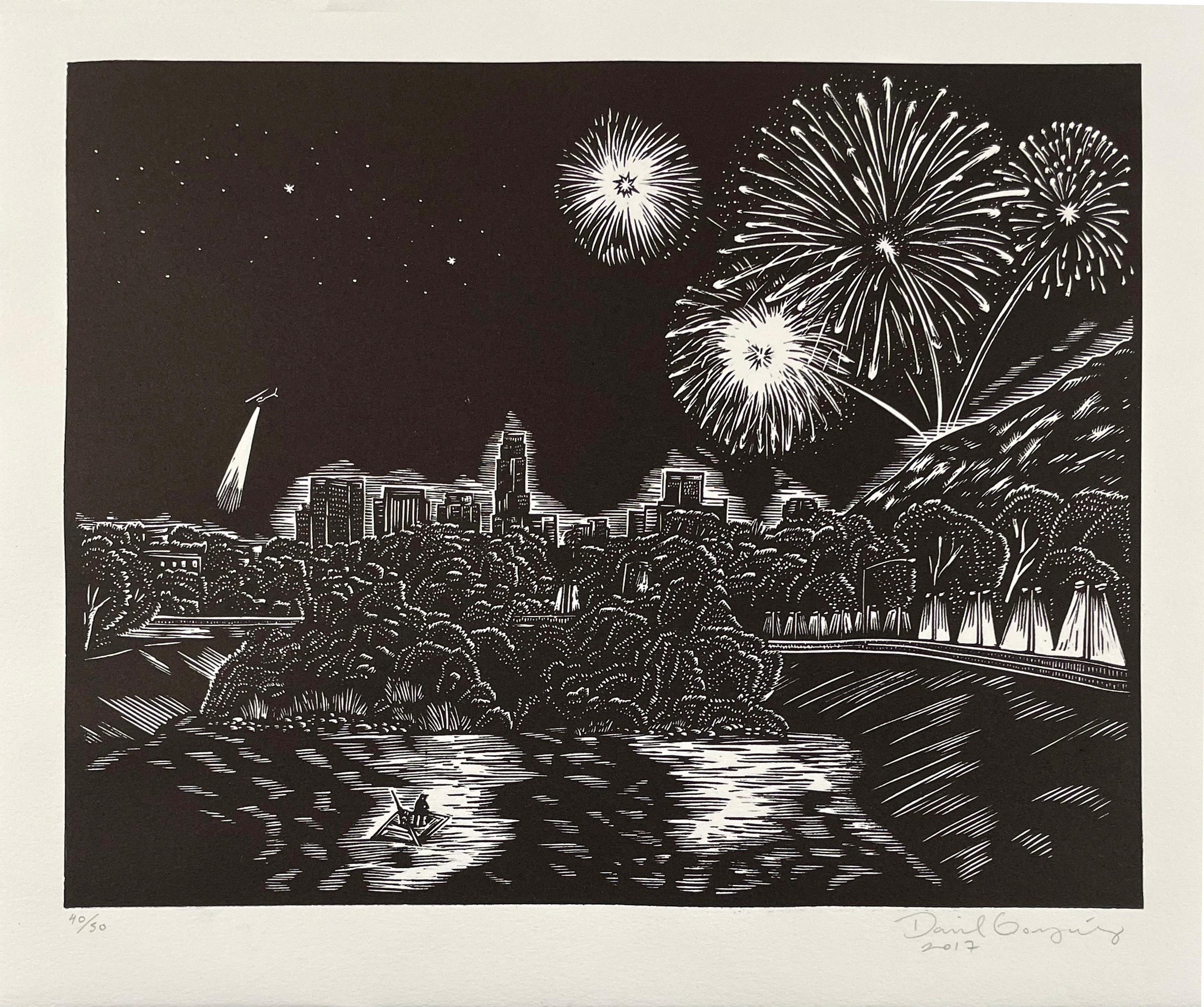 Fireworks Over The River - Print by Daniel Gonzalez
