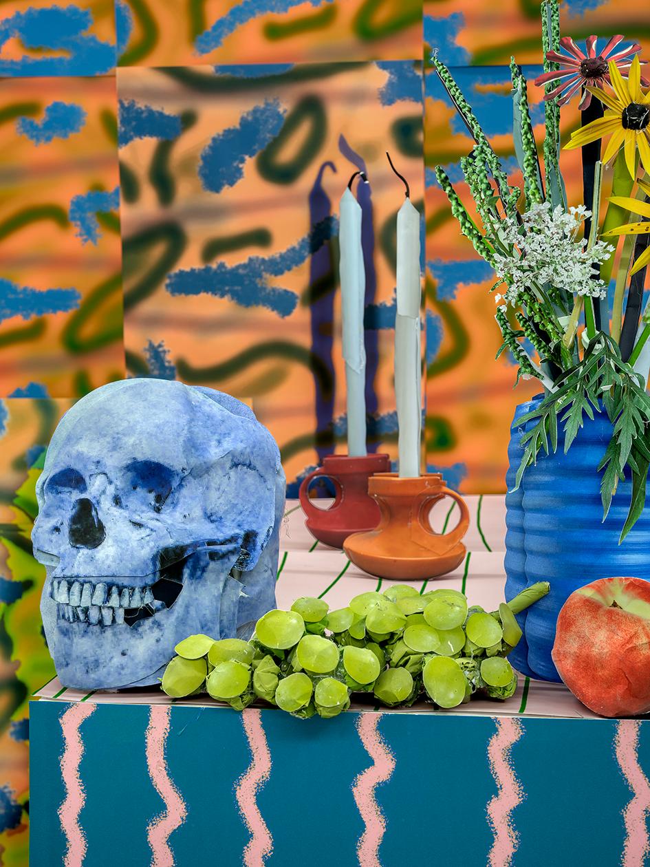 Daniel Gordon
Blue Skull with Candles, 2020
Pigment print
20 x 15 inches
Edition of 2 + 1 AP

Daniel Gordon (born 1980) uses art historical traditions, such as the still life and portraiture, as departure points for his contemporary explorations of