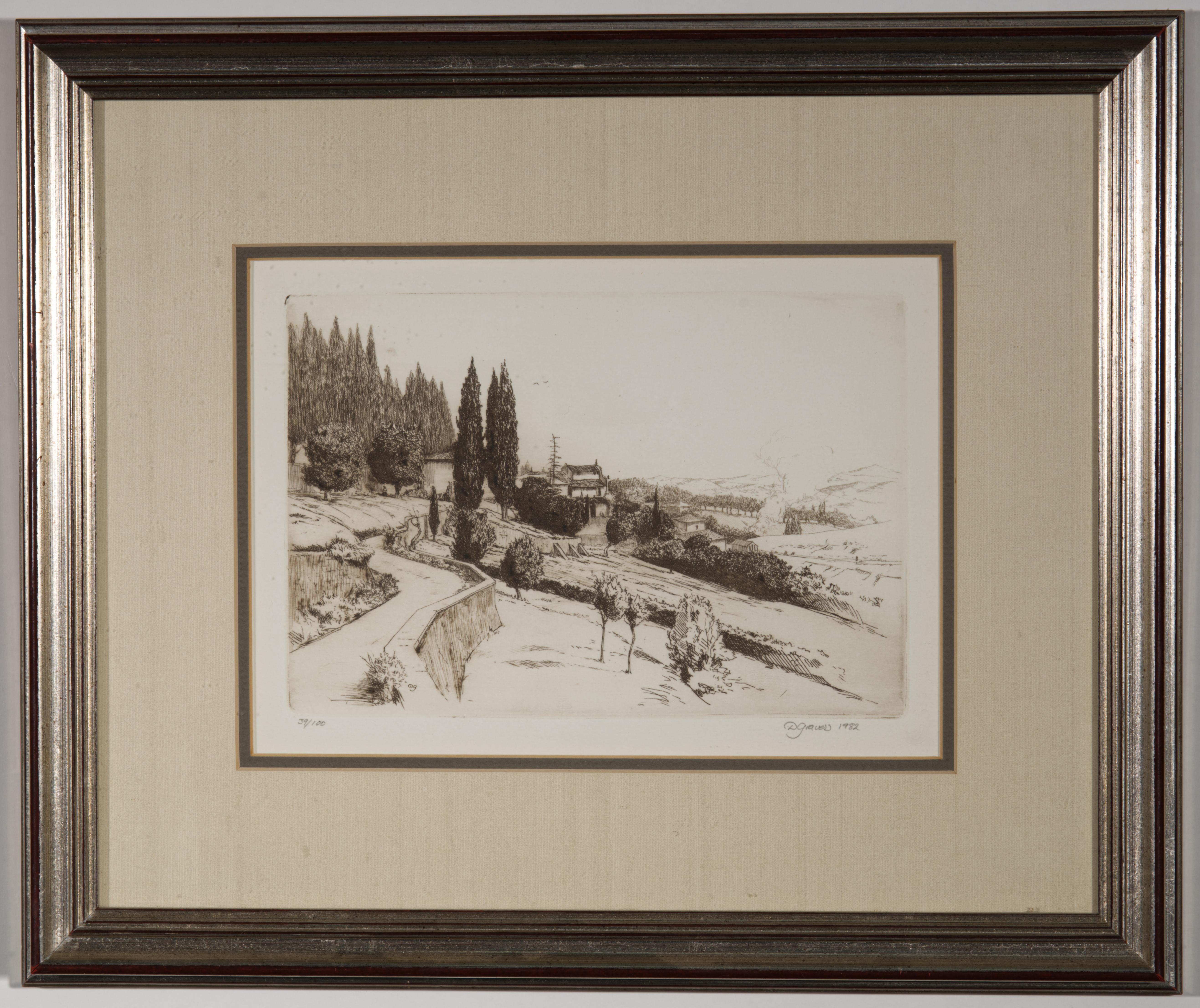 Américain Daniel Graves Paysage italien à l'eau-forte 39/100, 1982 en vente
