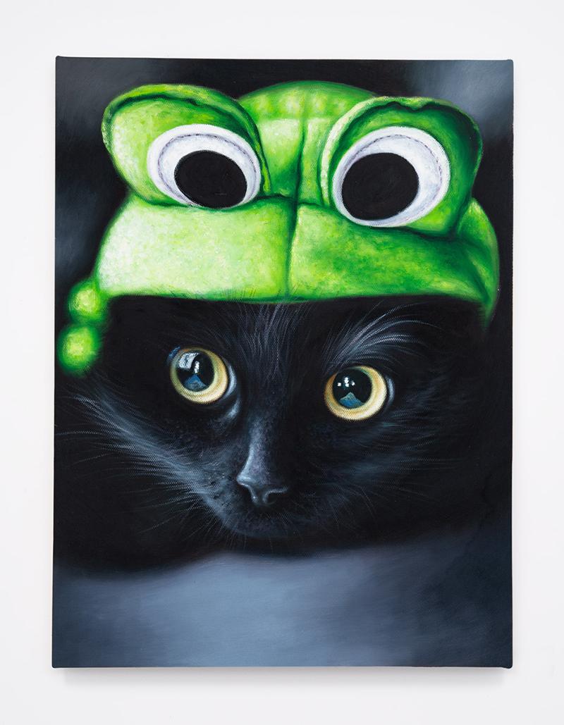 Daniel Handal Animal Painting - Frog Kitty (Black/Ebony)