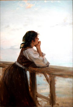 "Far Away Thoughts", 19th Century Oil on Canvas by Daniel Hernández