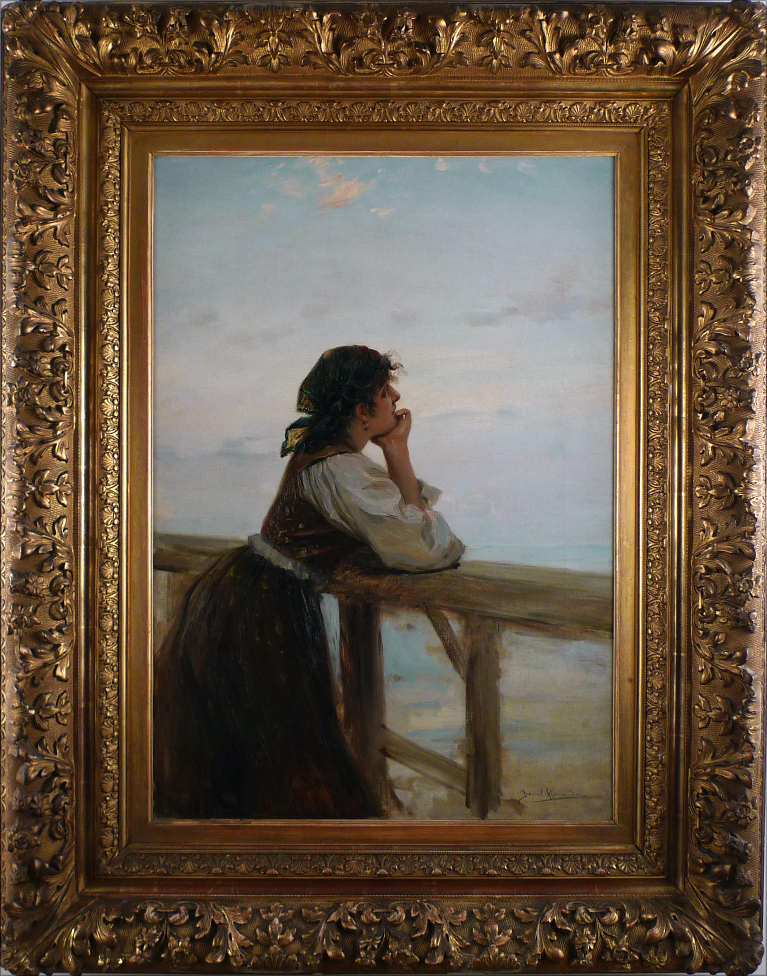 Daniel Hernandez Morillo Landscape Painting - "Far Away Thoughts", 19th Century Oil on Canvas by Daniel Hernández
