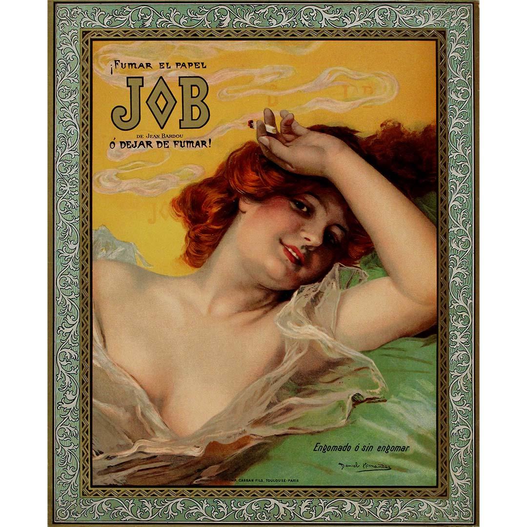Jugendstil-Werbeplakat für Fumar el papel JOB, um 1900 – Print von Daniel Hernandez Morillo
