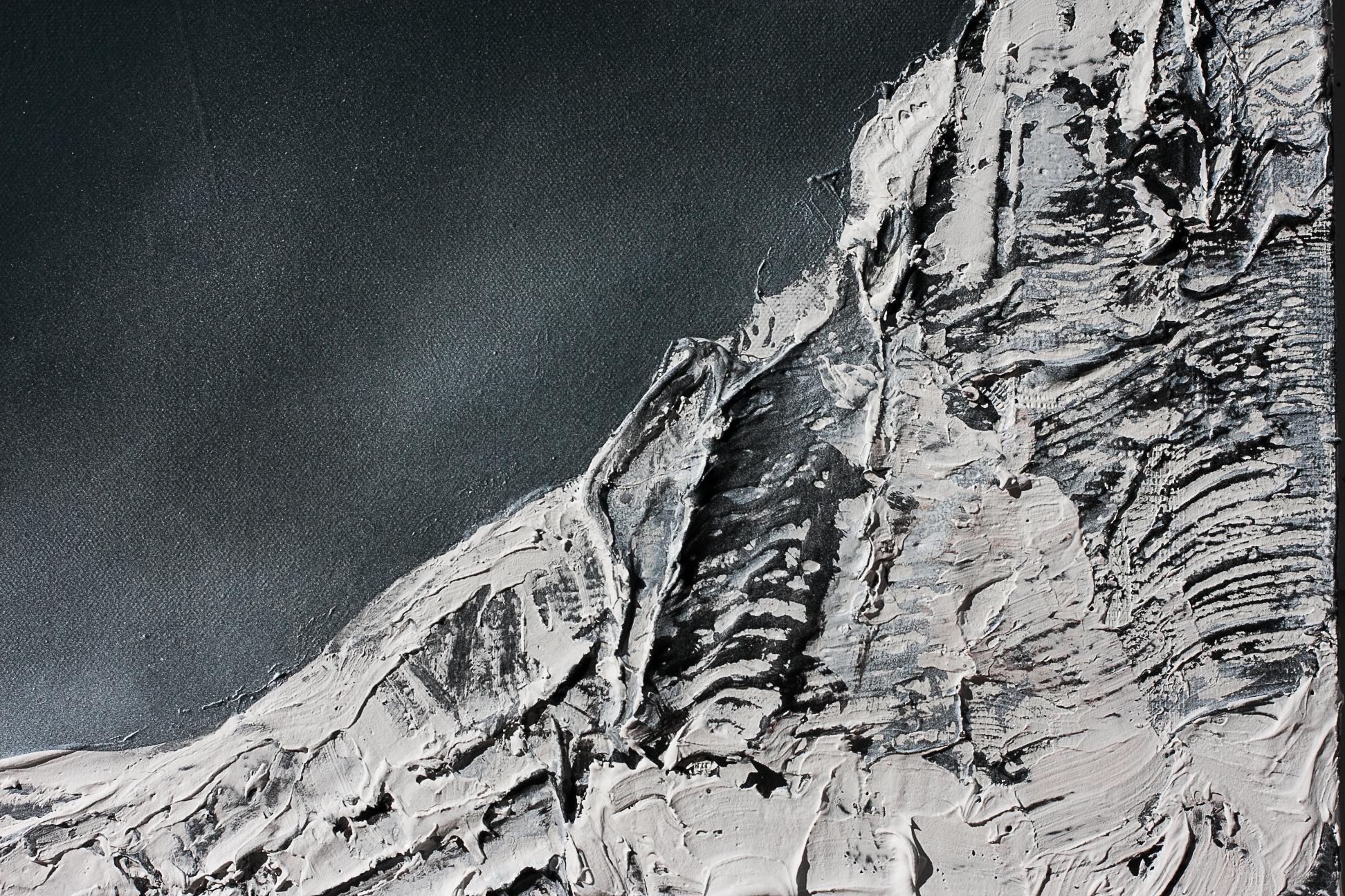 Base Camp- Abstract, Landscape, Figurative, Canvas, Mixed Media, Mountain, Blue - Painting by Daniel Holland