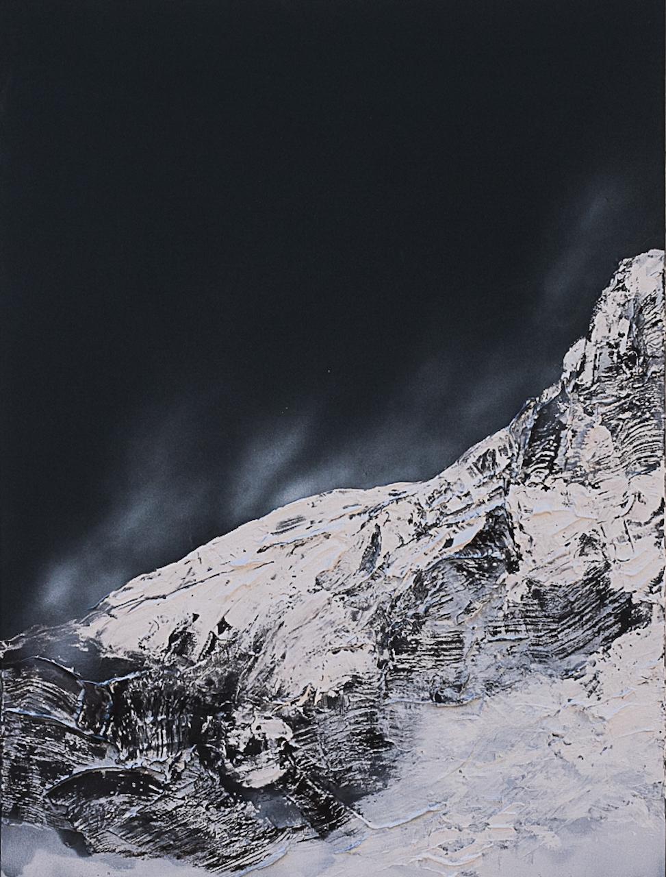 Daniel Holland Abstract Painting - Base Camp- Abstract, Landscape, Figurative, Canvas, Mixed Media, Mountain, Blue