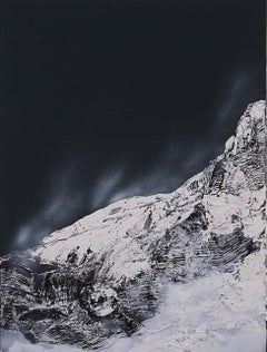 Base Camp- Abstract, Landscape, Figurative, Canvas, Mixed Media, Mountain, Blue