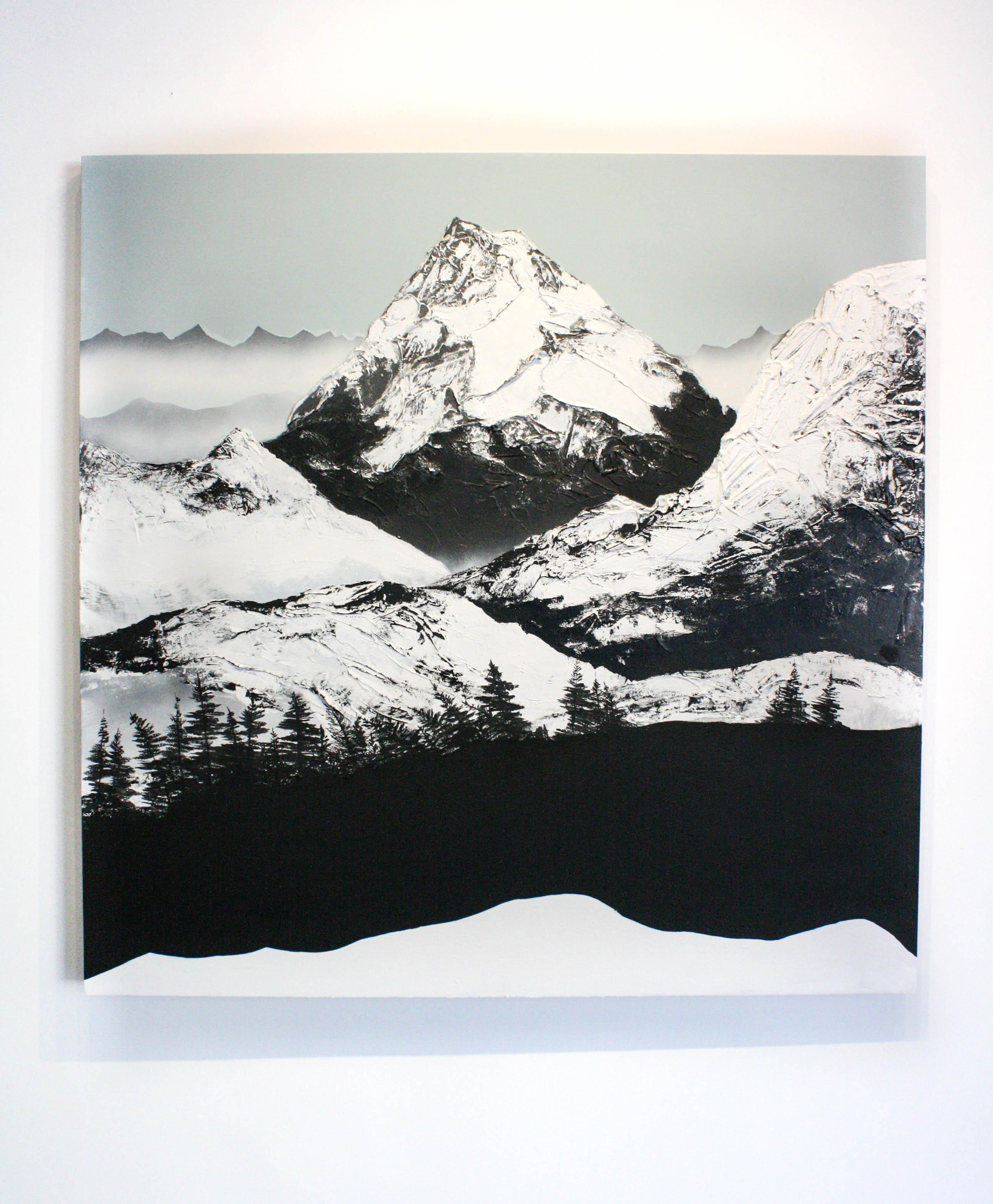 Dante's Peak- Figurative, Landscape, Abstract, Mixed Media, Wood Panel, Mountain - Painting by Daniel Holland