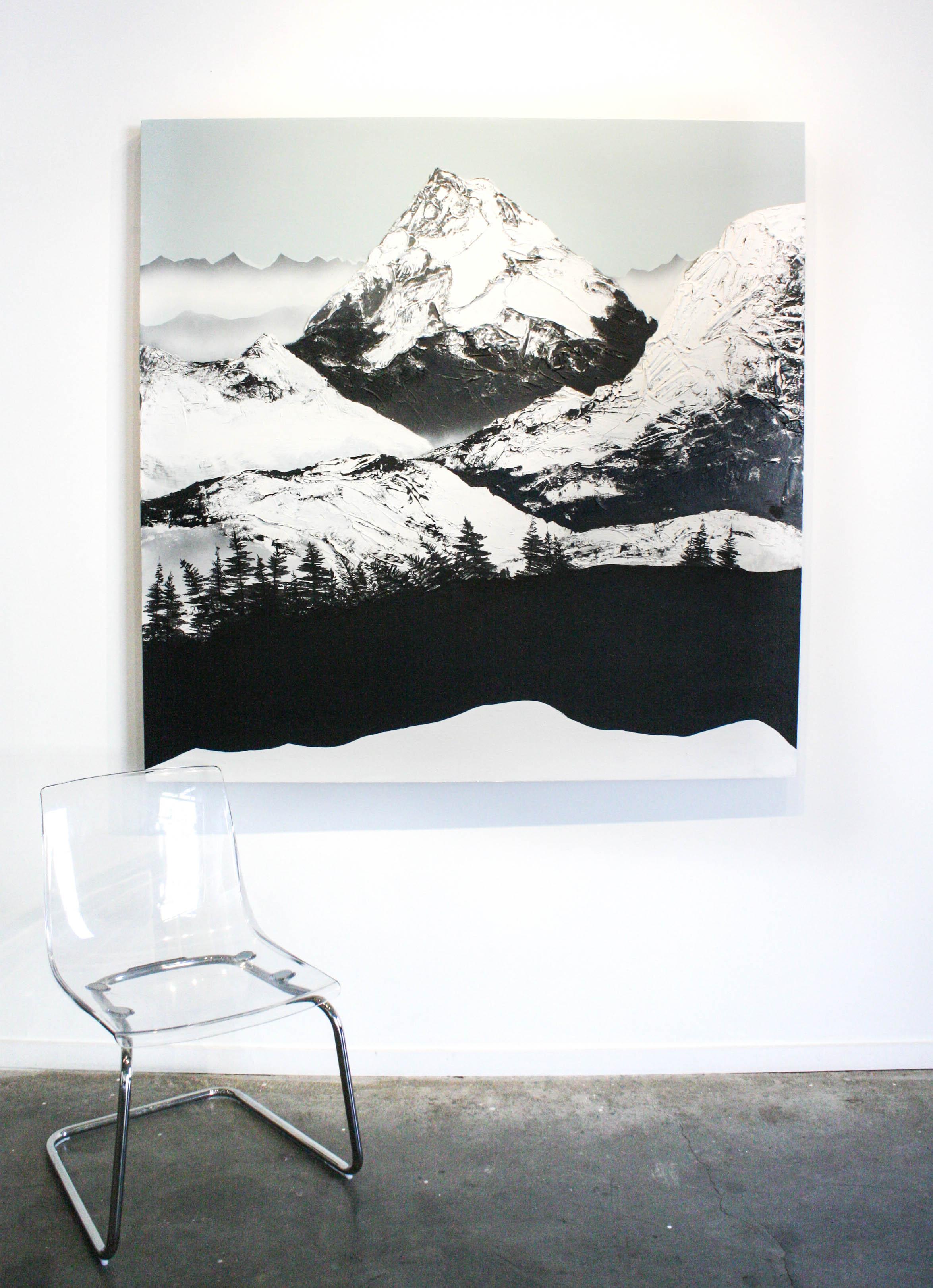Dante's Peak- Figurative, Landscape, Abstract, Mixed Media, Wood Panel, Mountain - Contemporary Painting by Daniel Holland