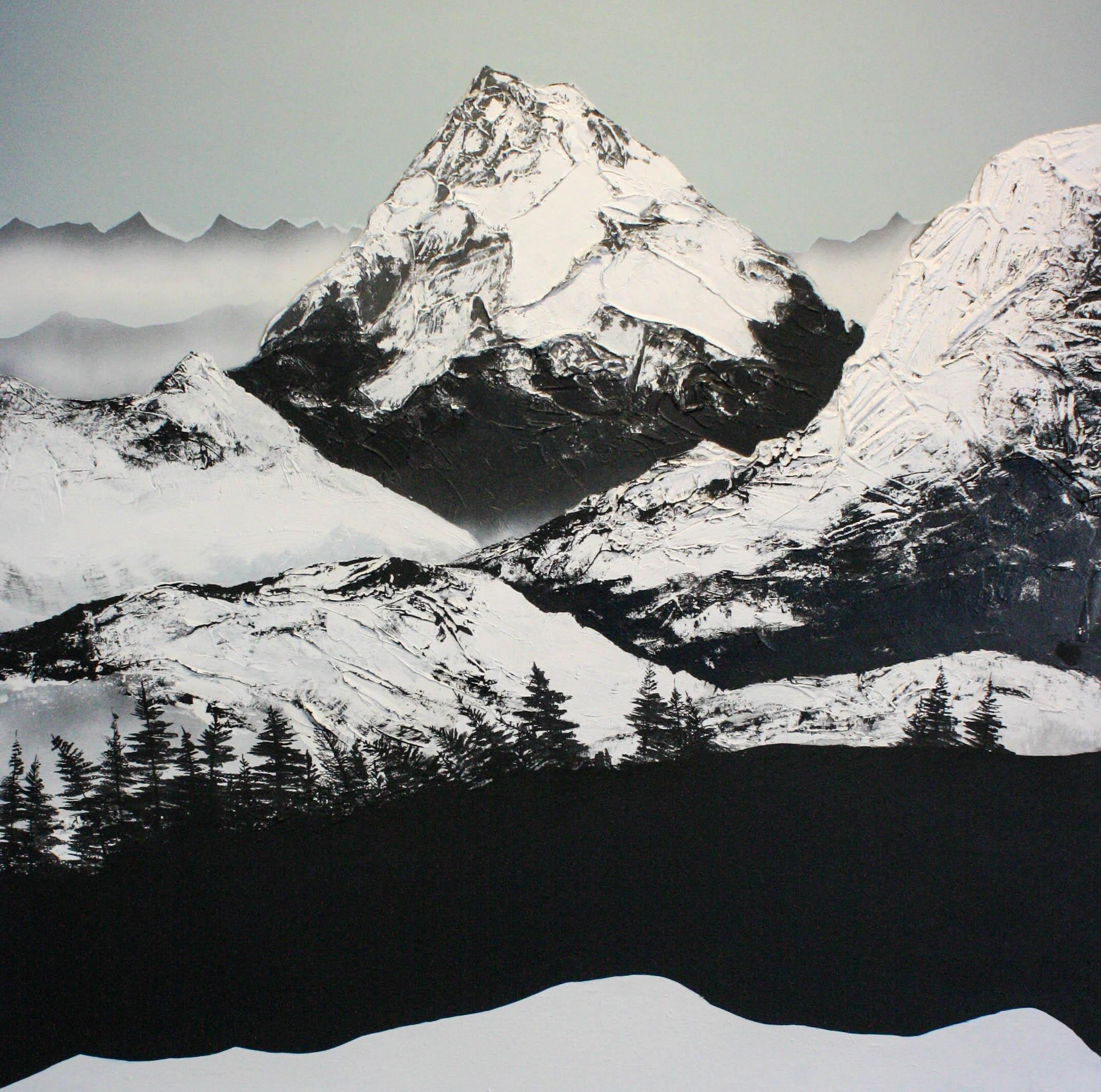 Daniel Holland Landscape Painting - Dante's Peak- Figurative, Landscape, Abstract, Mixed Media, Wood Panel, Mountain