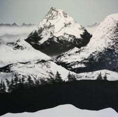 Dante's Peak- Figurative, Landscape, Abstract, Mixed Media, Wood Panel, Mountain