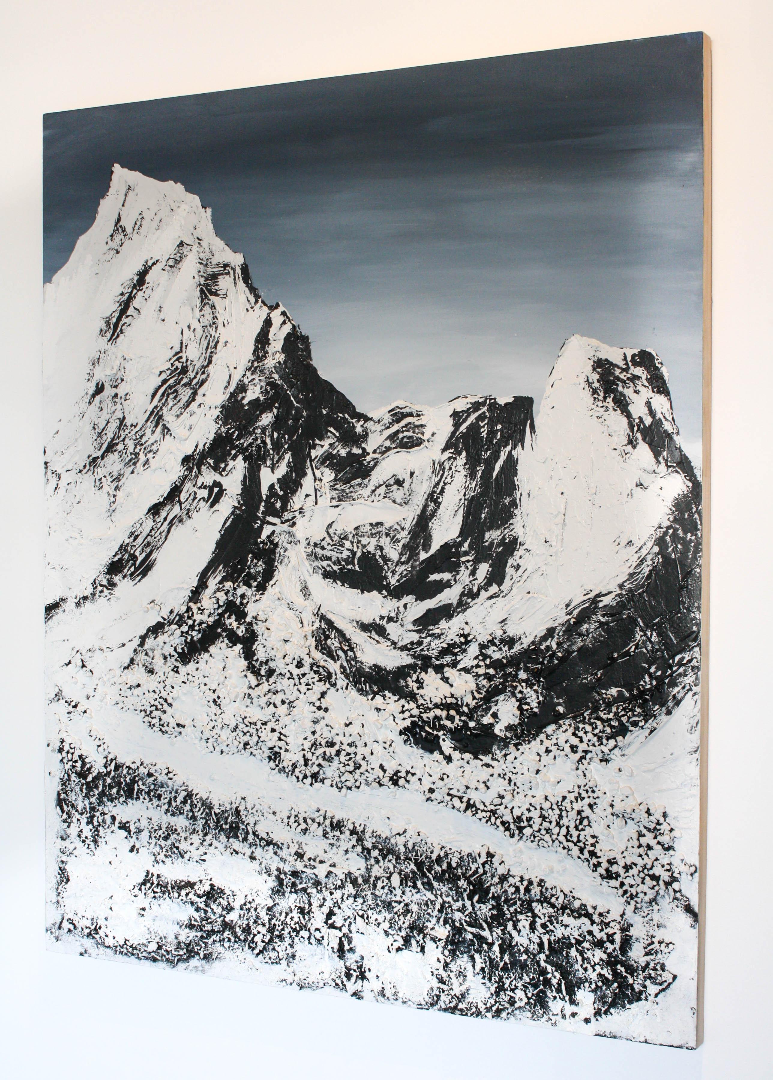 Mastodon- Landscape, Abstract, Canvas, Mixed Media, Mountain, Blue, Black, White - Painting by Daniel Holland