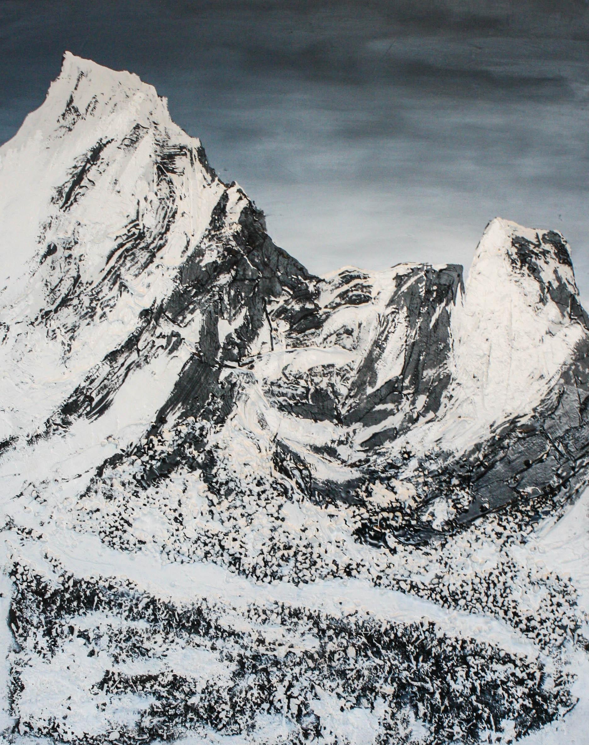 Daniel Holland Abstract Painting - Mastodon- Landscape, Abstract, Canvas, Mixed Media, Mountain, Blue, Black, White