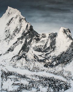 Mastodon- Landscape, Abstract, Canvas, Mixed Media, Mountain, Blue, Black, White