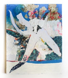 Smoking Cigarettes Under the Peir- Abstract, Landscape, Figurative, Blue, Red