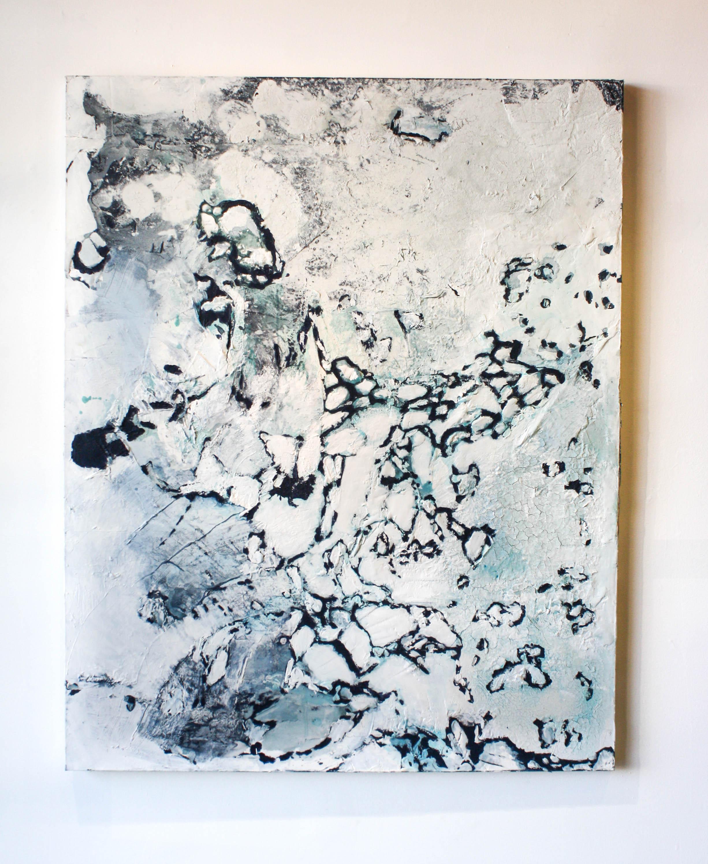 Stay Close- Landscape, Abstract, Canvas, Mixed Media, Blue, White, Black, Gray - Painting by Daniel Holland