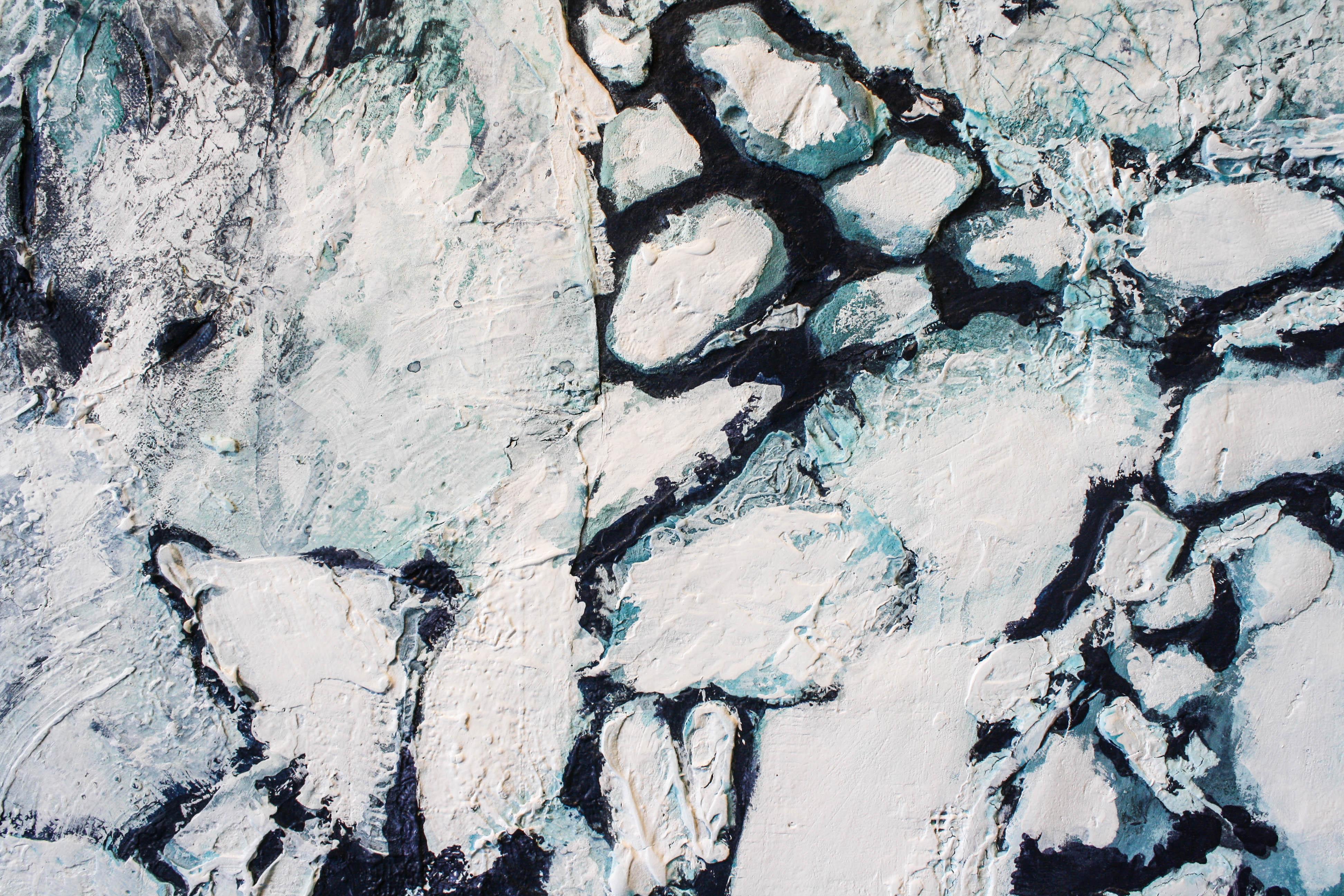 Stay Close- Landscape, Abstract, Canvas, Mixed Media, Blue, White, Black, Gray - Contemporary Painting by Daniel Holland