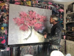 Peinture à l'huile « Blossom » Easter Spring Peinture acrylique originale exceptionnelle à la feuille d'argent