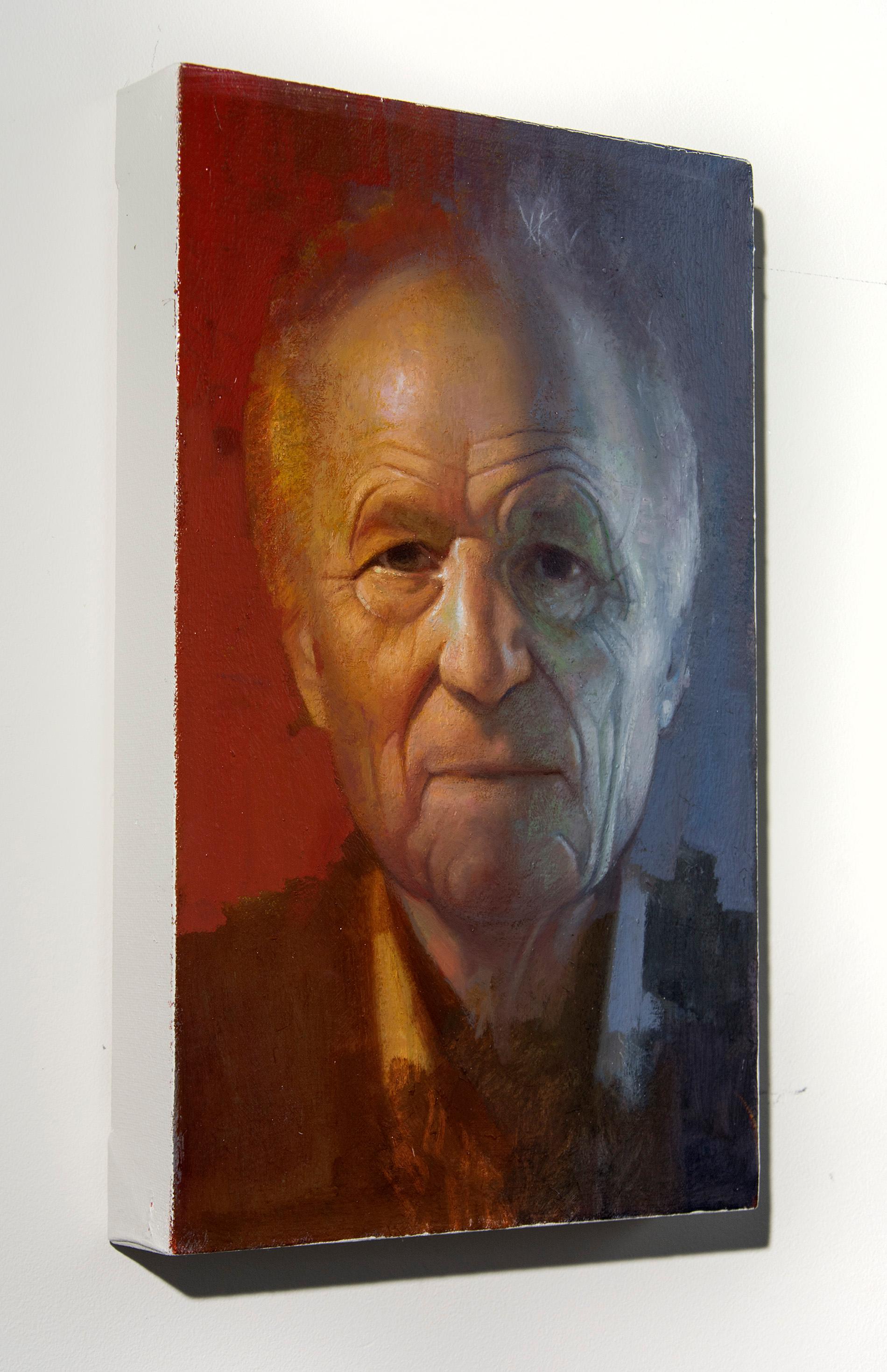 Antonio Lopez Garcia - red, blue, male, figurative, portrait, oil on canvas - Painting by Daniel Hughes