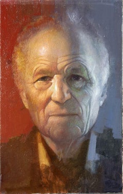 Antonio Lopez Garcia - red, blue, male, figurative, portrait, oil on canvas