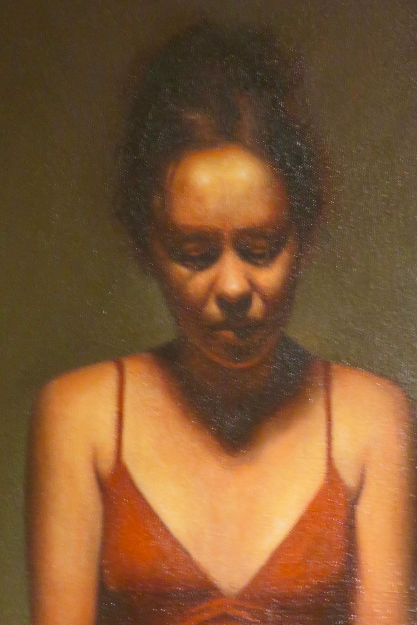 Canadian (b.1968) Original large FEMALE PORTRAIT STUDY oil painting - Brown Portrait Painting by Daniel Hughes