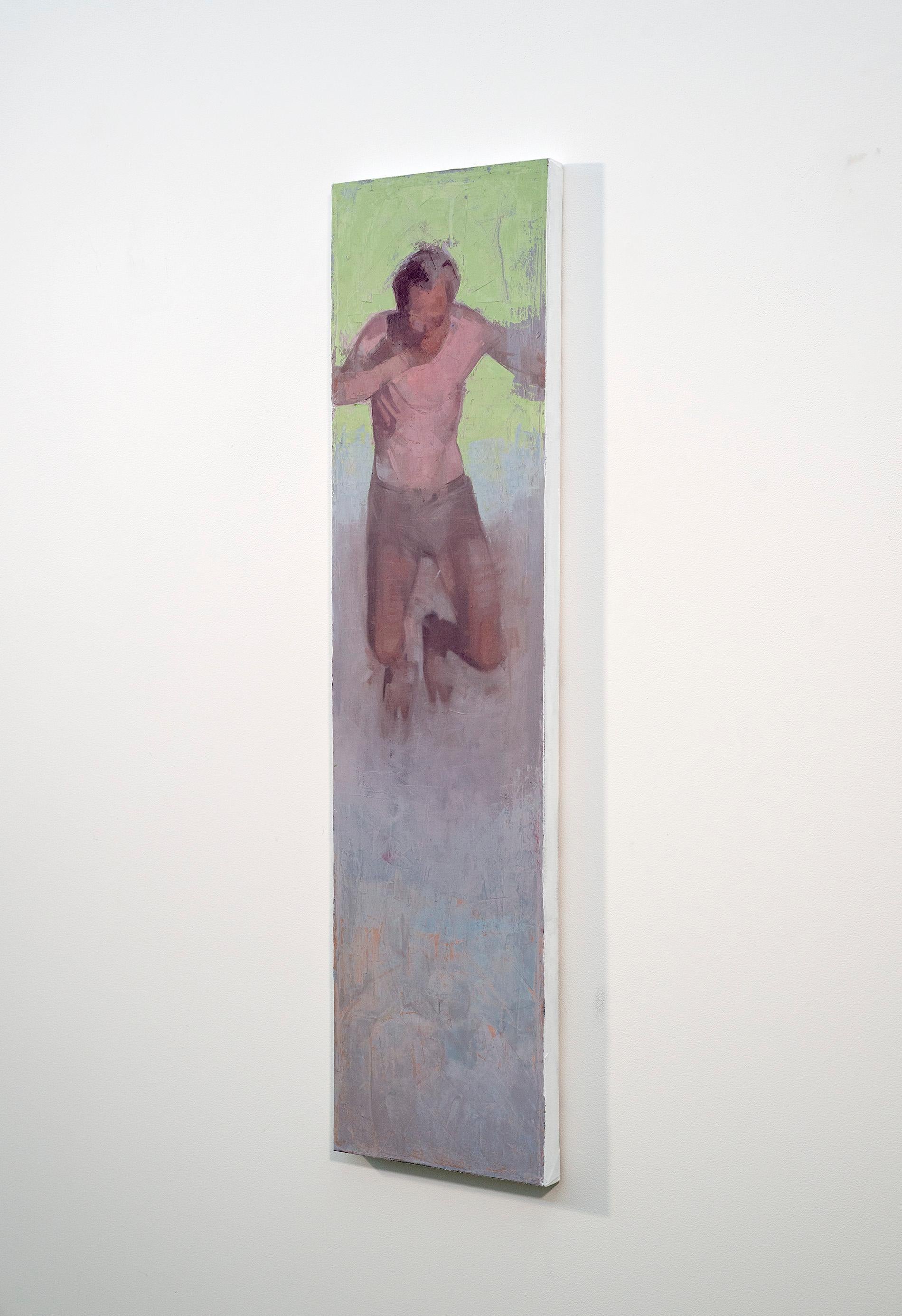 Diver No 1 – grün, lila, Porträt, männlich, abstrakt, figurativ, Öl auf Leinwand – Painting von Daniel Hughes