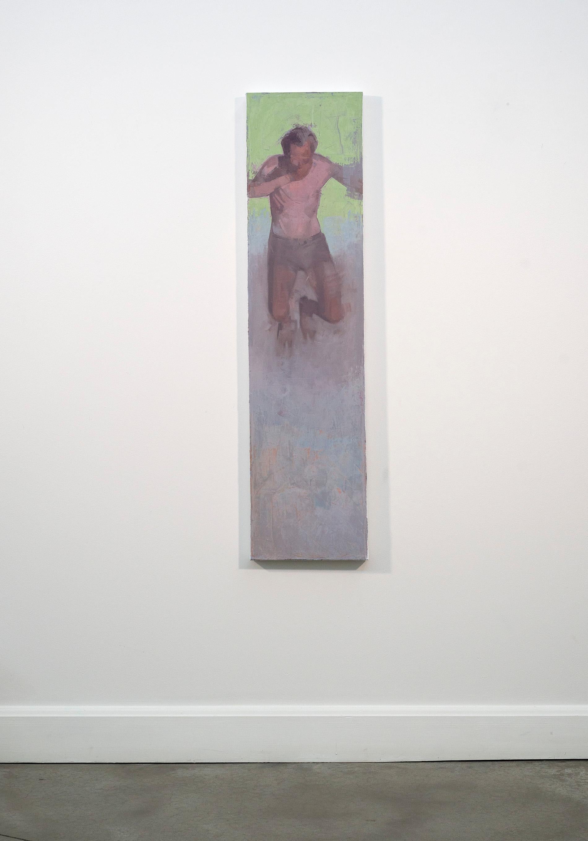 Diver No 1 - green, purple, portrait, male, abstract figurative, oil on canvas For Sale 4