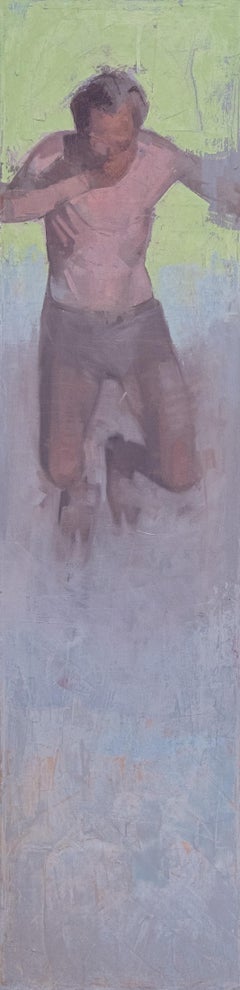 Diver No 1 - vert, violet, portrait, homme, abstrait figuratif, huile sur toile