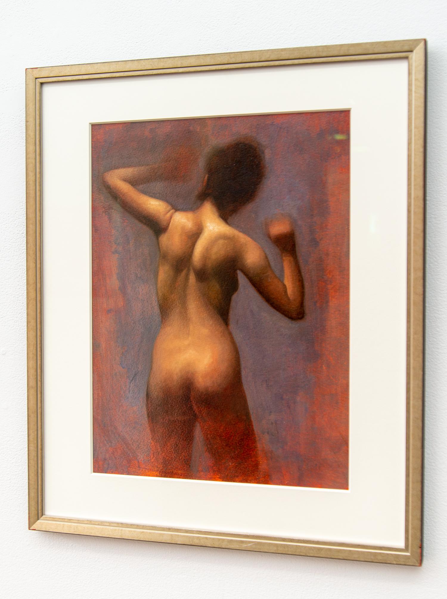 Nude zurück - weicher, farbenfroher, abstrahierter figurativer Akt, weiblicher Akt, Öl auf Papier (Abstrakt), Painting, von Daniel Hughes