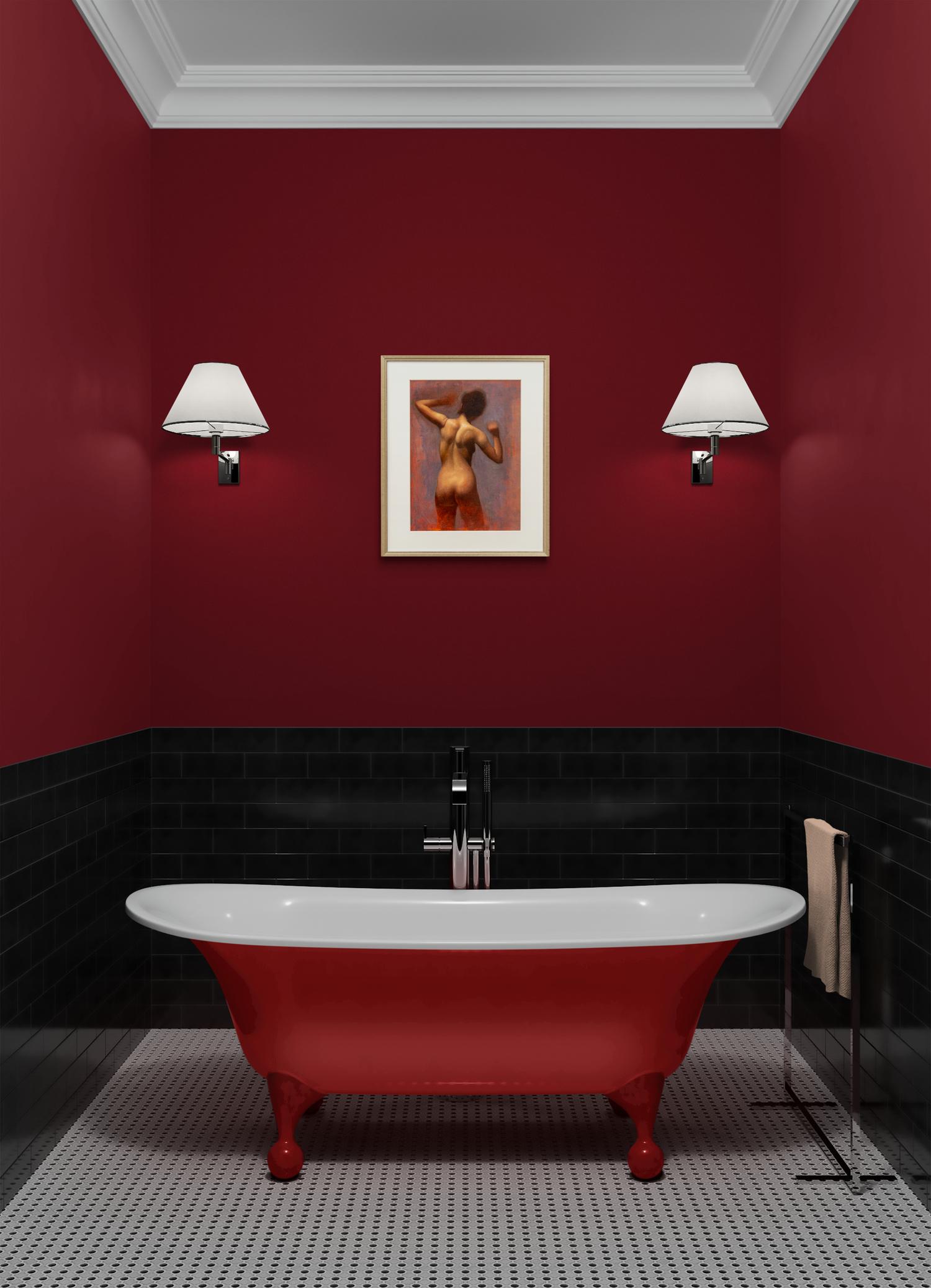 Nudo di schiena - morbido, colorato, astratto figurativo, nudo, donna, olio su carta in vendita 1