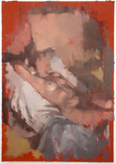 Nu couché - élégant, figuratif abstrait, nu, femme, huile sur papier