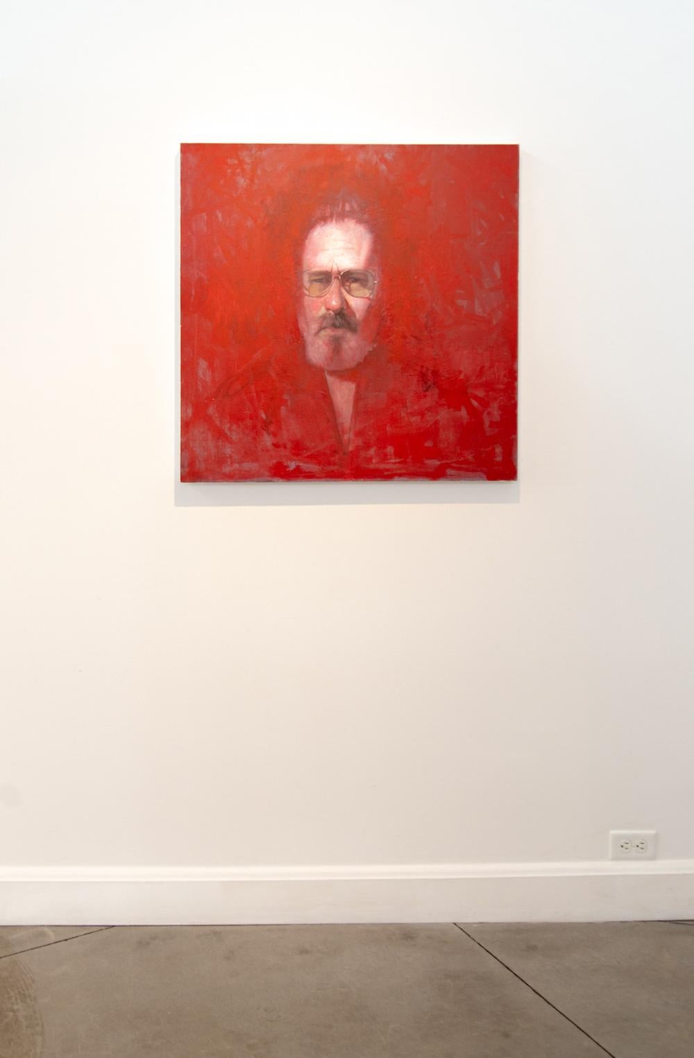 Self Portrait (2021) - vibrant, expressif, rouge, homme, figuratif, huile sur toile - Réalisme Painting par Daniel Hughes