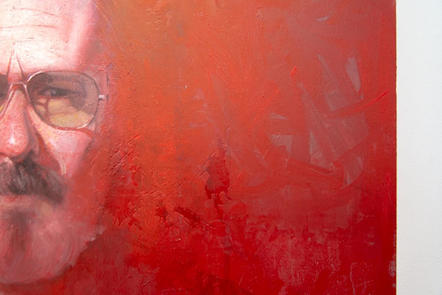 Self Portrait (2021) - vibrant, expressive, red, male, figurative, oil on canvas - Red Portrait Painting by Daniel Hughes