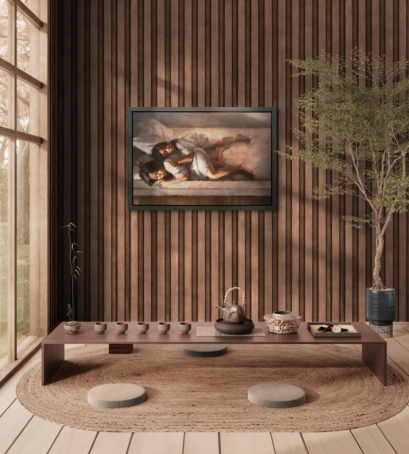 Niñas durmiendo - contemporáneo, figurativo, retrato, acrílico, óleo sobre tabla en venta 2