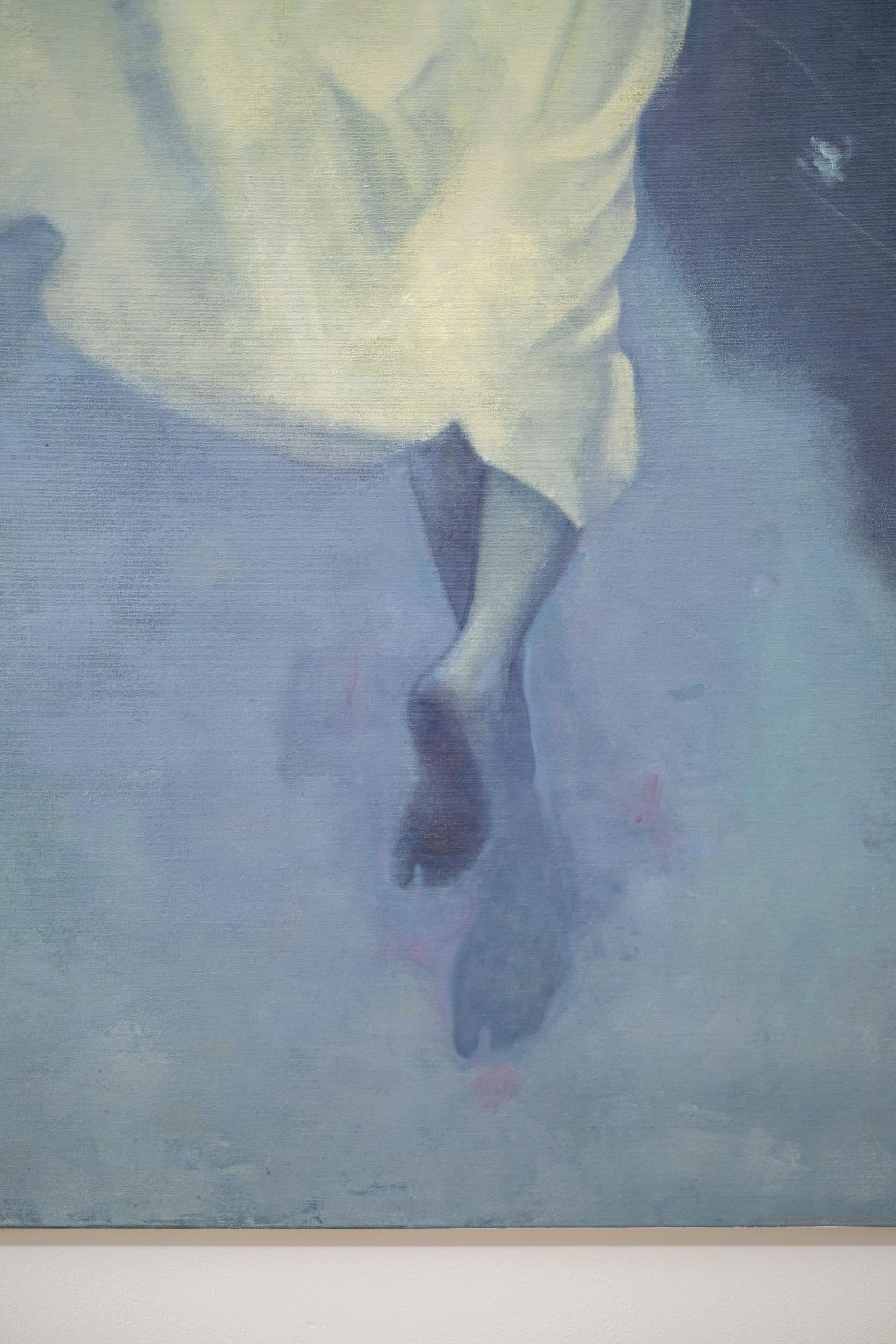 This oil portrait painting of a young woman in a summer dress is by Daniel Hughes.

Celebrated internationally as a fine portrait artist, Daniel Hughes’ masterful, realistic work often captures a moment in time. In this nostalgic painting, a young