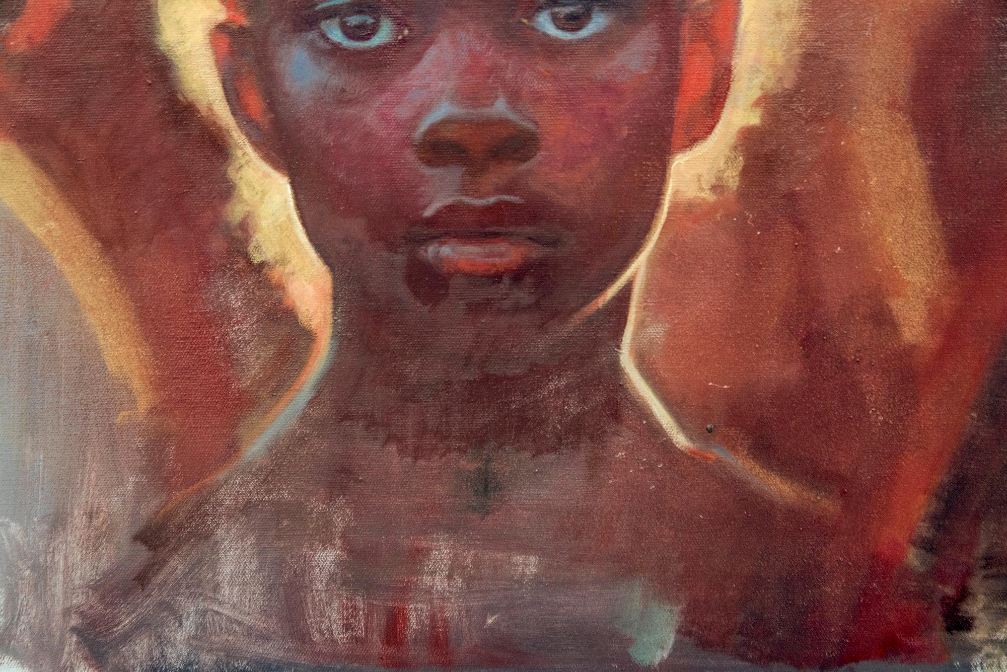 This realistic oil painting is a portrait of a young Kenyan girl by Daniel Hughes.

Internationally recognized as a fine artist, Daniel Hughes has painted a haunting image with this new portrait. In all of his figurative work, Hughes attempts to