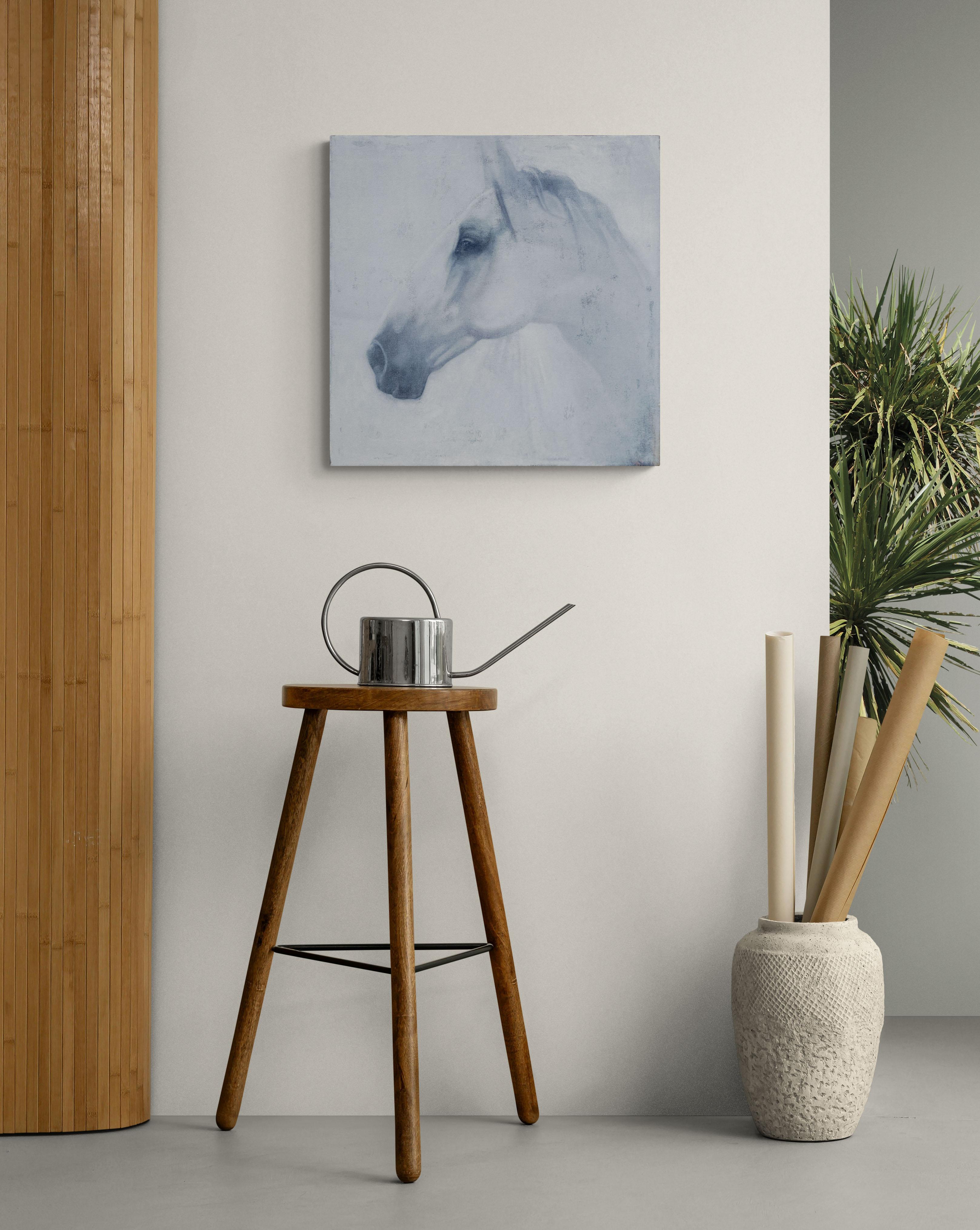 Caballo Blanco - contemporáneo, figurativo, animal, retrato, óleo sobre lienzo en venta 6