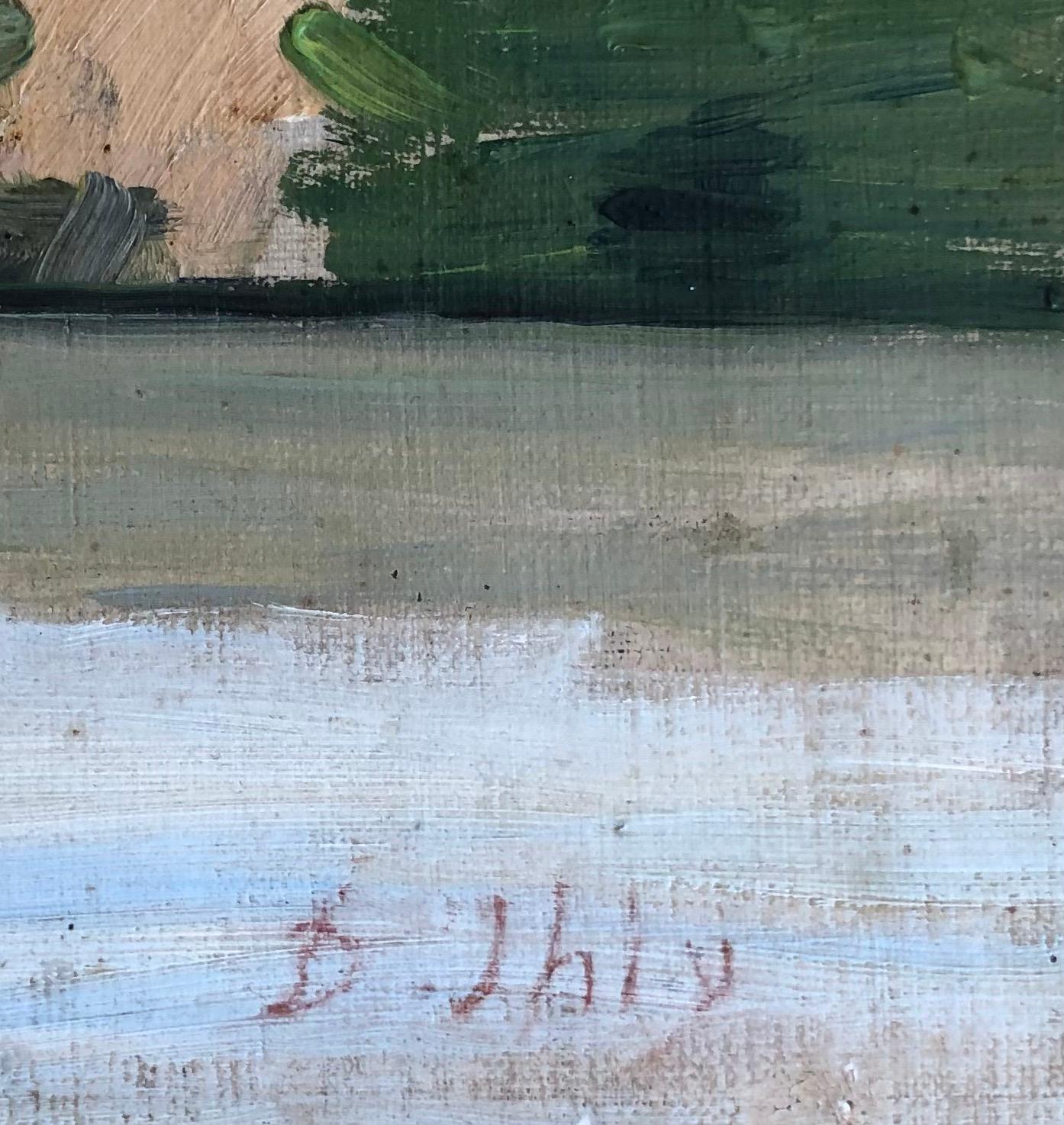 Landscape at the water's edge - Gray Figurative Painting by Daniel Ihly