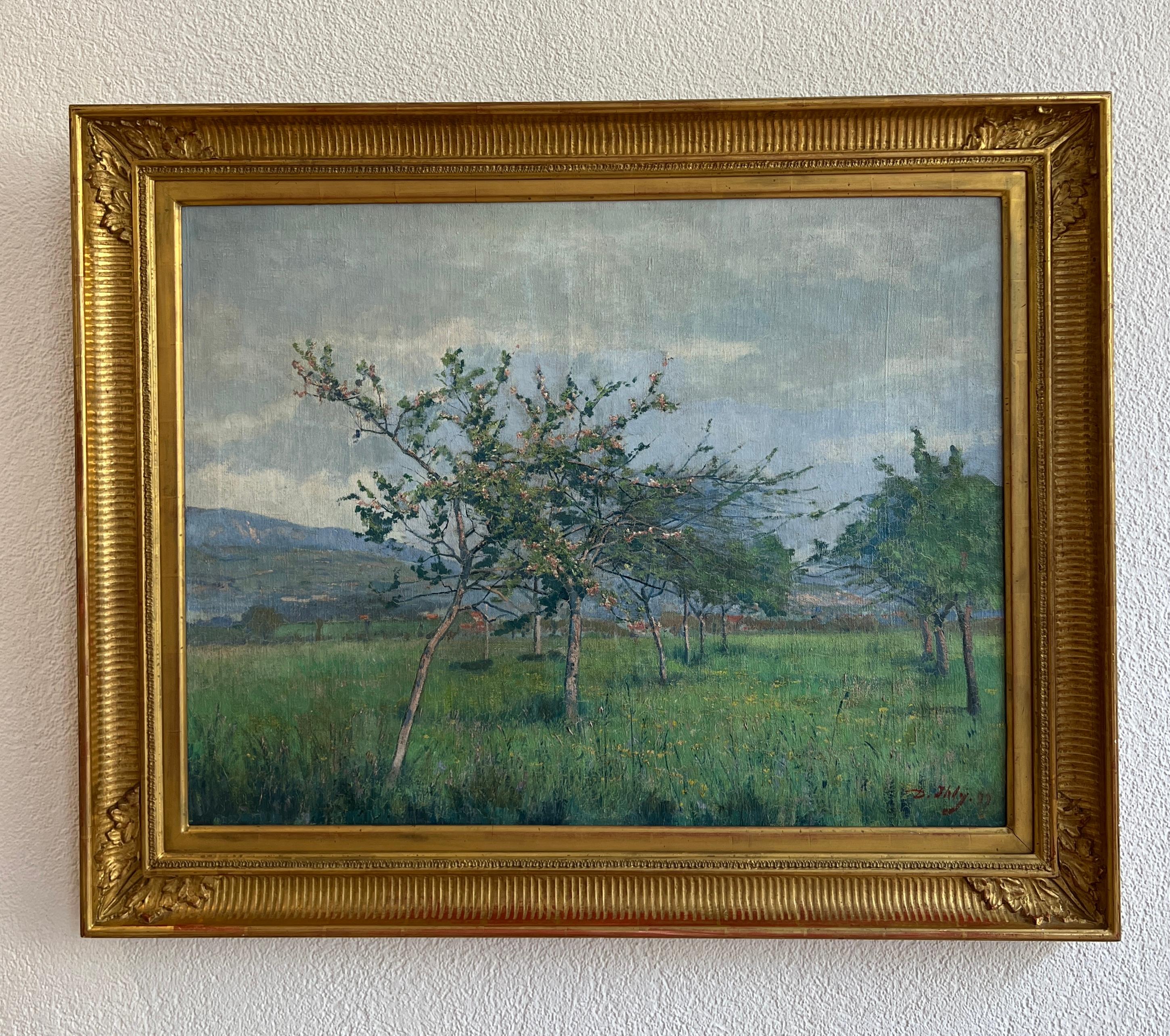 Paesaggio con frutteto in piena fioritura - Painting di Daniel Ihly