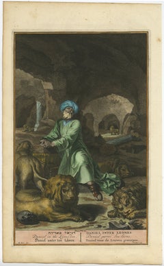 Daniel in the Lions’ Den – Rare 18th Century Religious Hand-Coloured Print