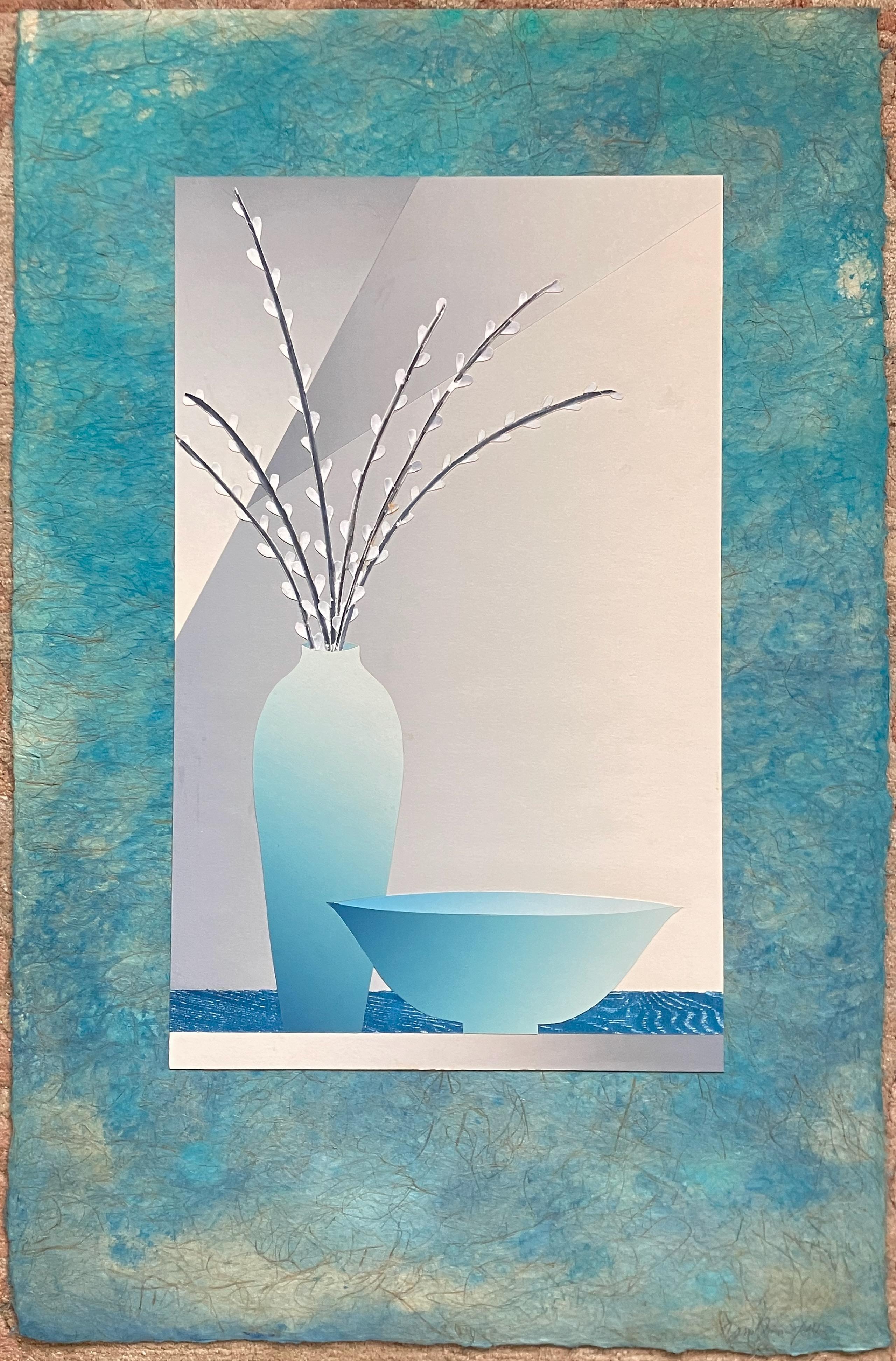 Artist: Daniel Joshua Goldstein – American (1950 -)
Title: Still Life - Willows in Vase 
Year: Circa 1983
Medium: Mixed media with collage
Image Size: 24.25 x 15 inches
Sheet Size: 36.25 x 23.75 inches
Signature: Signed lower right in